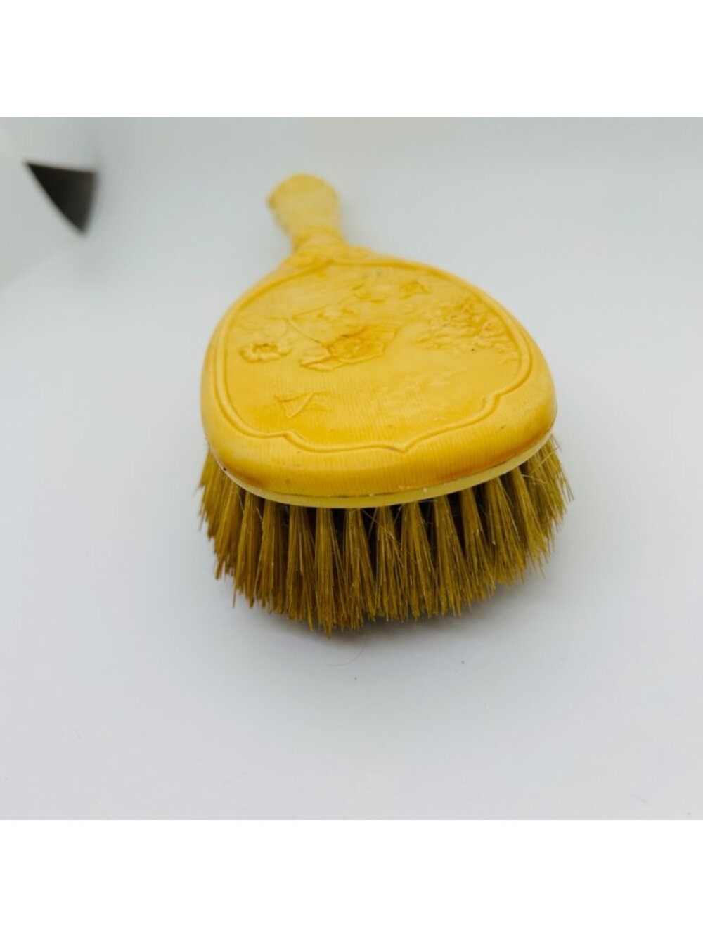 Vintage Celluloid Hair Brush Rose Design Floral Art Nouveau Yellow Vanity Dresse - Picture 7 of 10